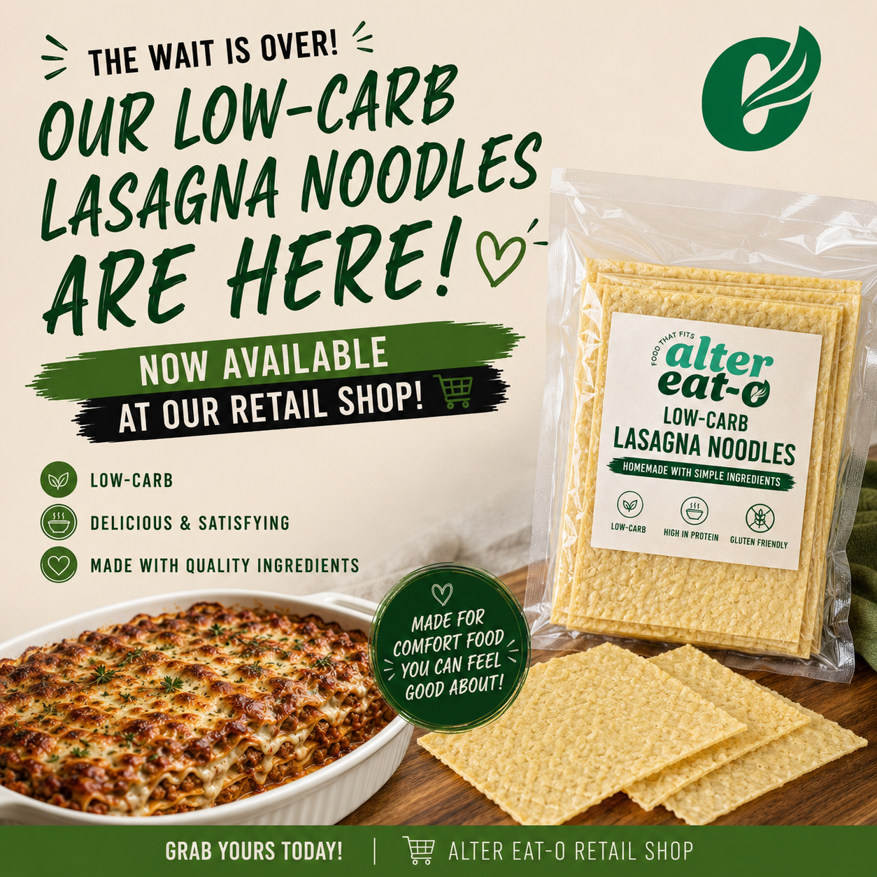 Low-Carb Lasagna Noodles (8 wide noodles)